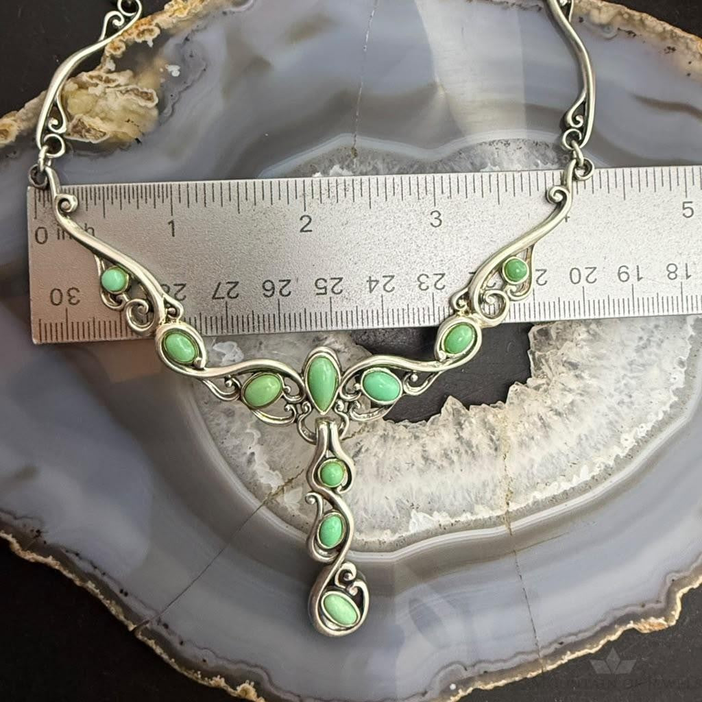 Carolyn Pollack Sterling Silver Round & Oval Variscite w/Enhancer Swirl Necklace For Women