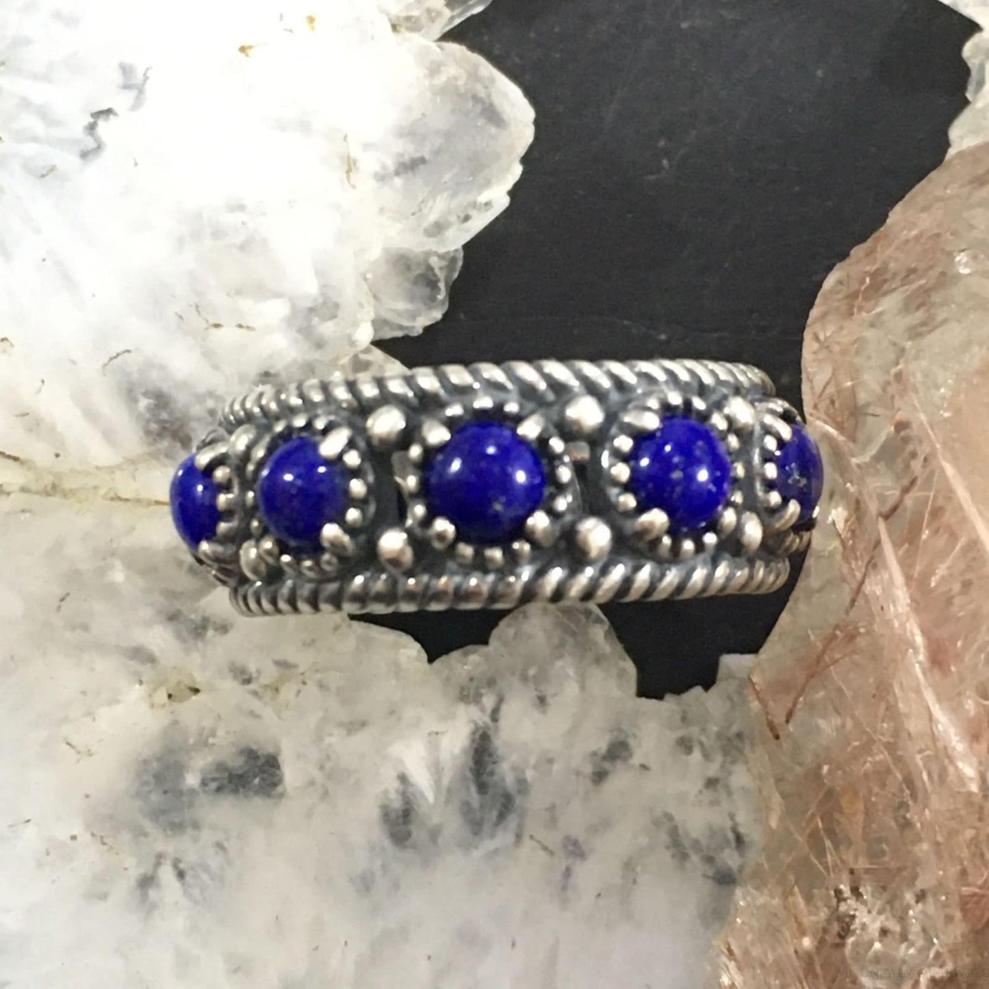 Carolyn Pollack Sterling Silver Lapis Lazuli Eternity Band Ring Size 8 For Women