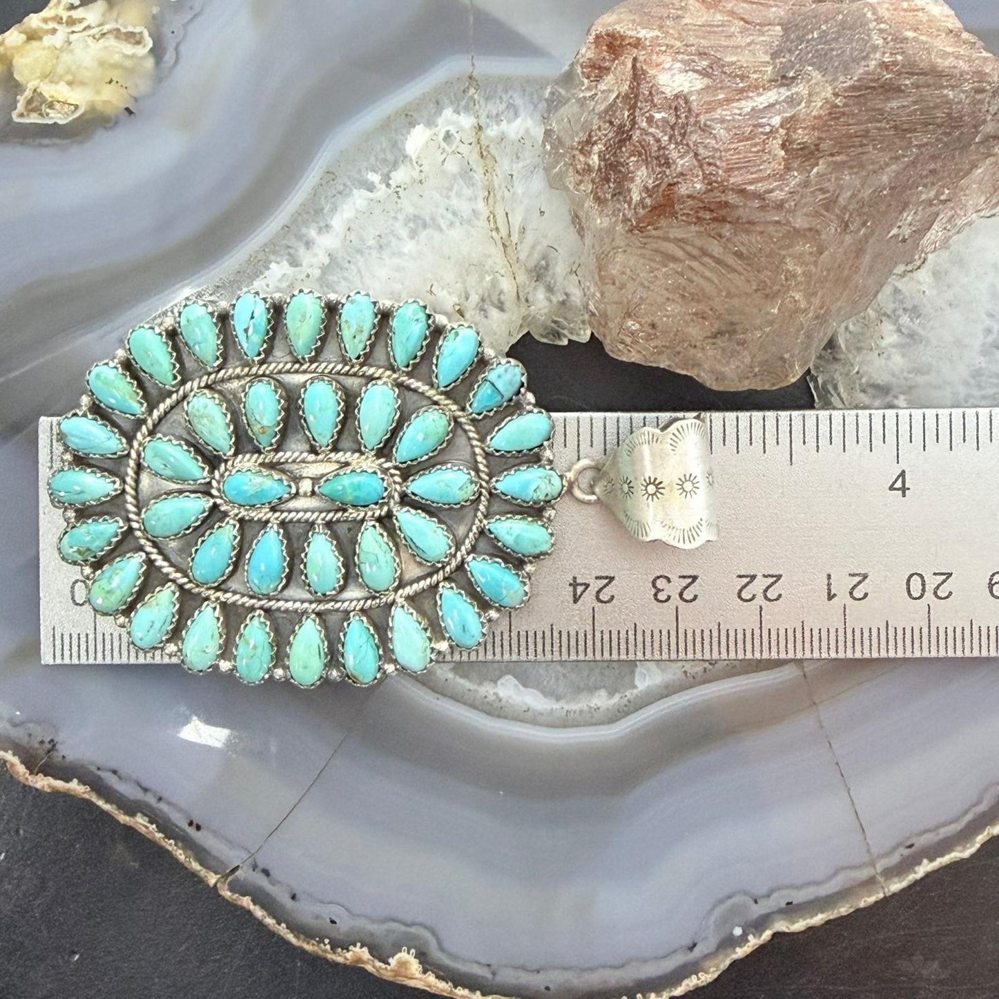 Sterling Silver Southwestern Style Turquoise Decorated Large Cluster Pendant For Women