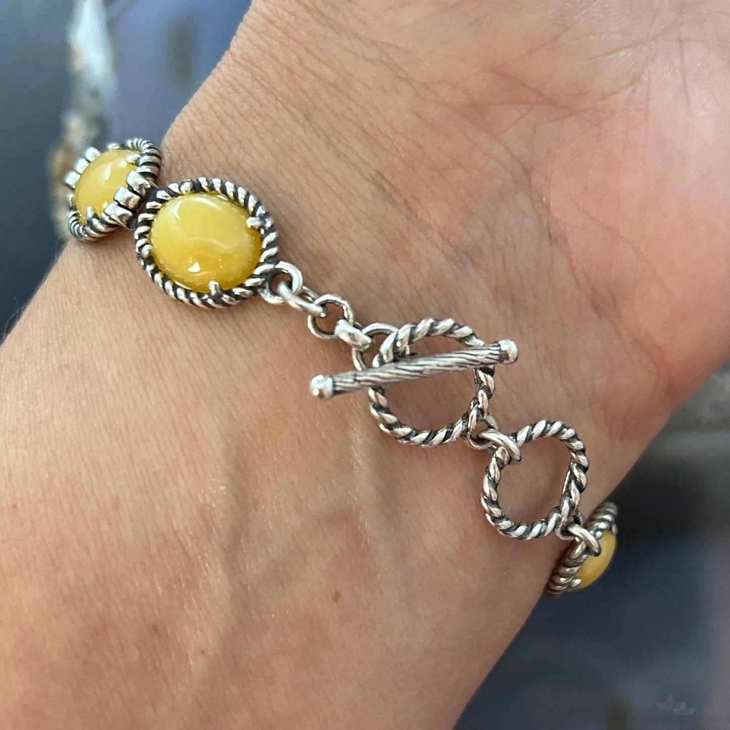 Carolyn Pollack Sterling Silver Yellow Jasper Decorated Link Bracelet For Women