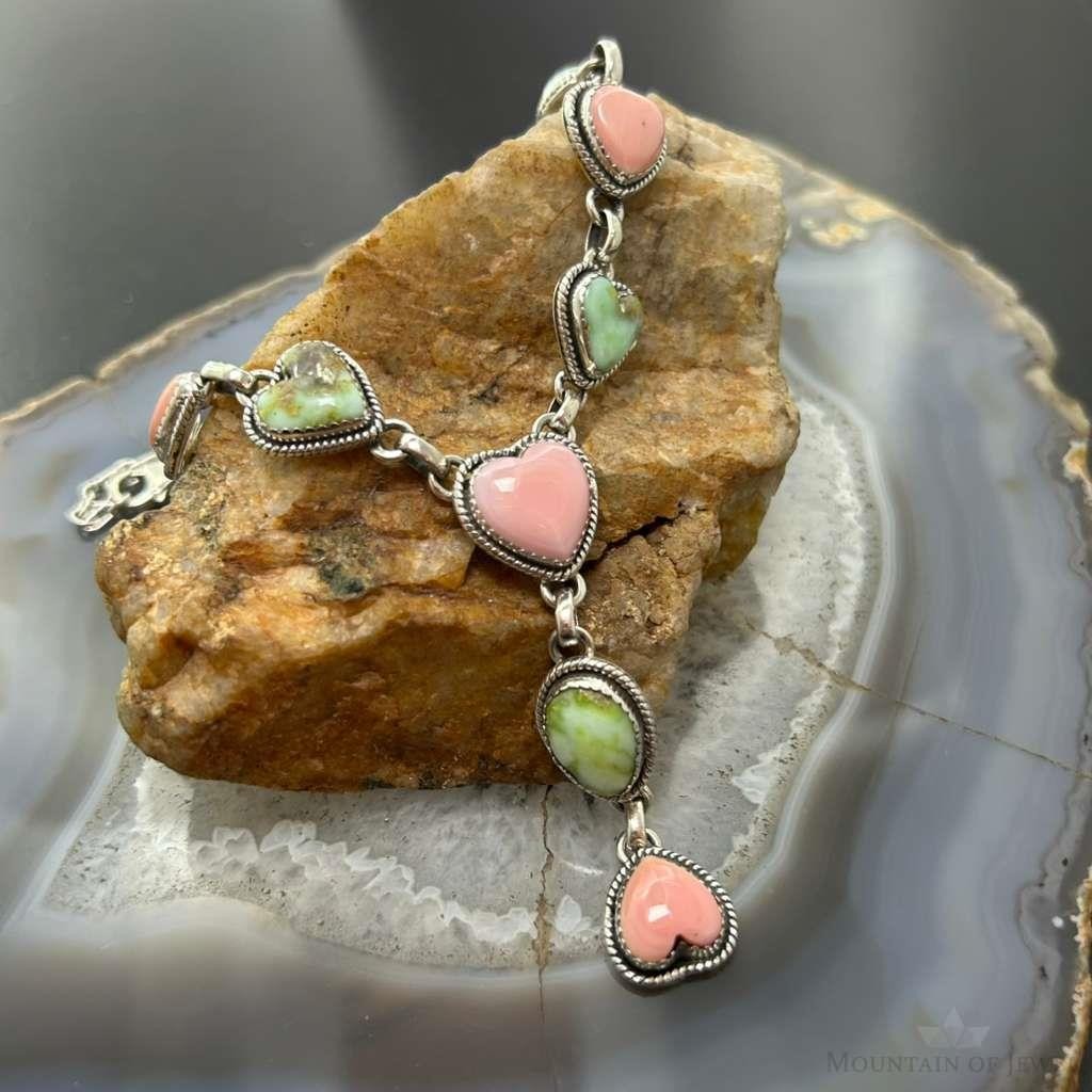 Sterling Silver Southwestern Style Pink Conch & Palomino Lariat 22" Necklace For Women