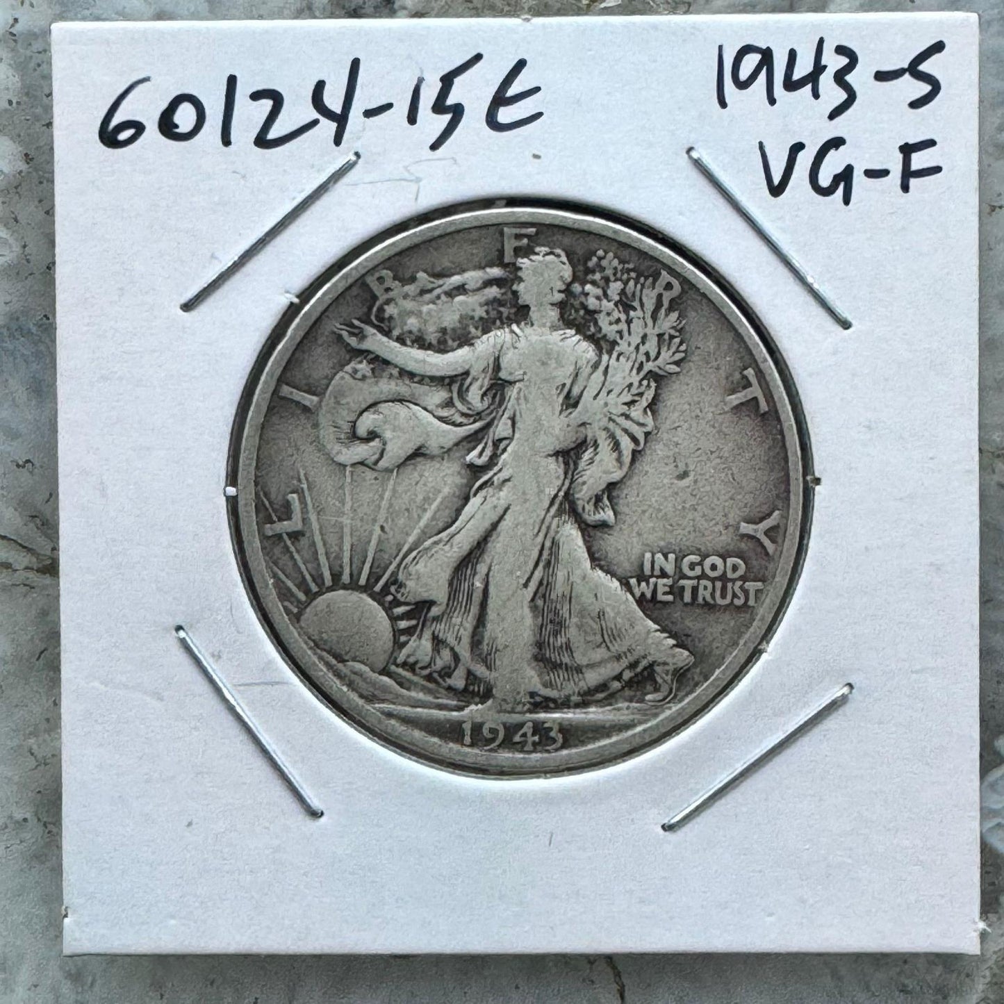 1943-S 90% Half Silver Dollar Walking Liberty VG-F #60124-15E