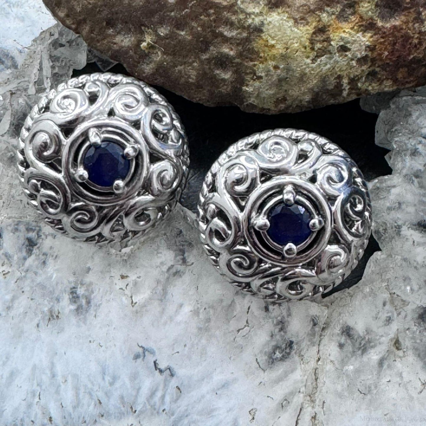 Carolyn Pollack Sterling Silver Faceted Round Sapphire Omega Back Stud Earrings For Women