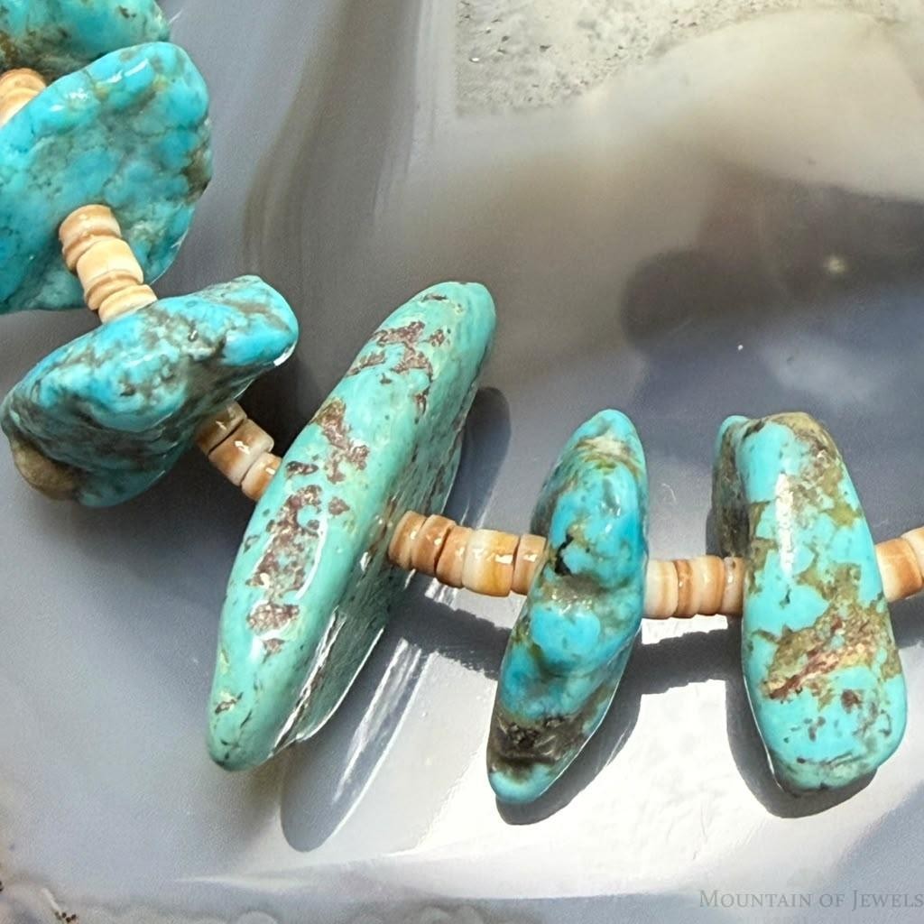 Vintage Native American Chunky Turquoise & Heishi Beads 20" Necklace For Women