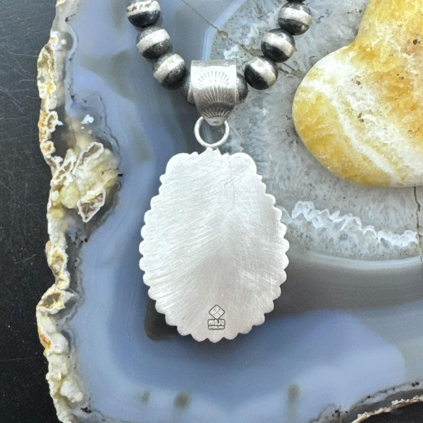 Sterling Silver Southwestern Style Oval Peanut Obsidian Decorated Pendant For Women
