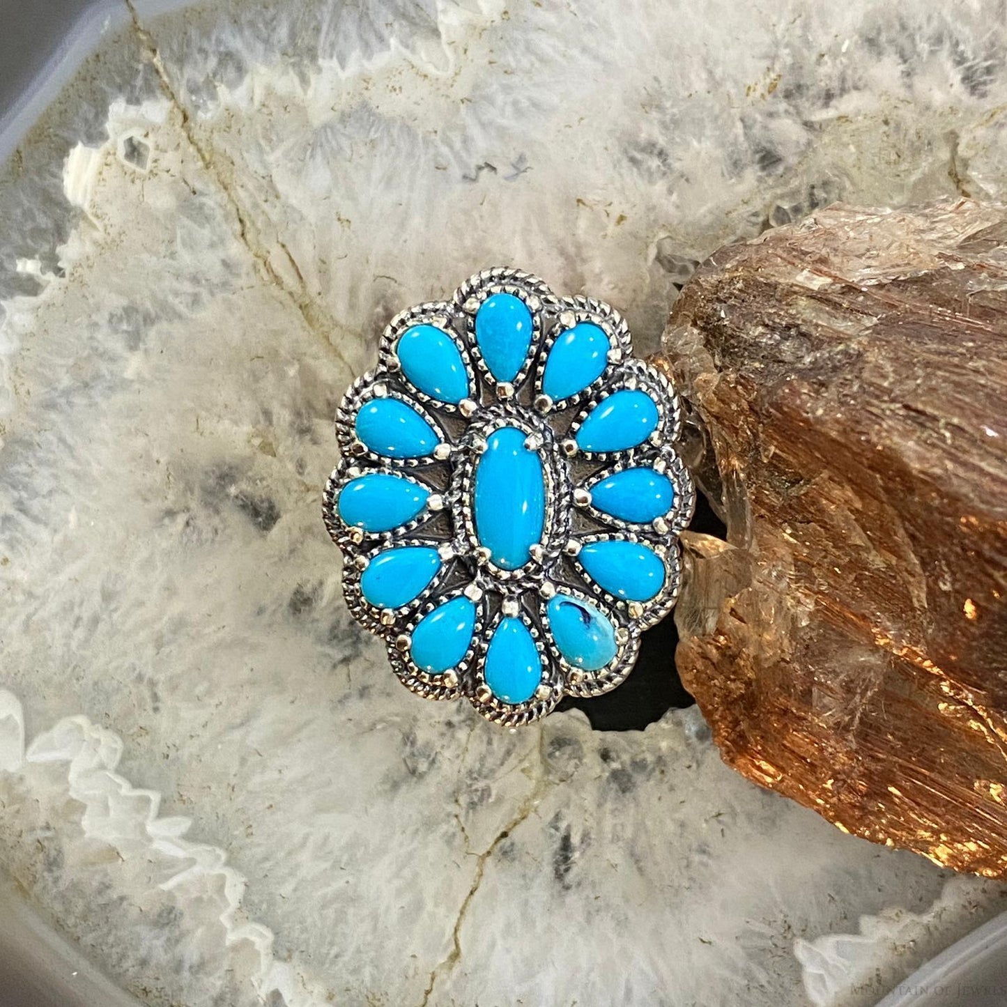 Carolyn Pollack Sterling Silver Sleeping Beauty Turquoise Cluster Ring For Women