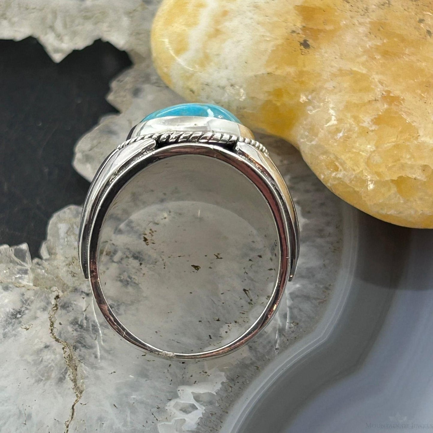 Native American Sterling Silver Oval Turquoise Shield Ring Size 10.75 For Men