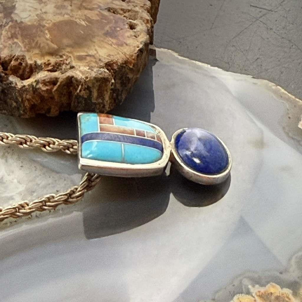 DTR Jay King Sterling Silver Inlay Lapis & Turquoise Pendant For Women