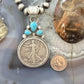 Genuine 1945 90% Walking Liberty Half Dollar Coin Turquoise Decorated Pendant