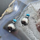 Native American Sterling Silver Navajo Pearl Bead w/Turquoise Dangle Earrings For Women