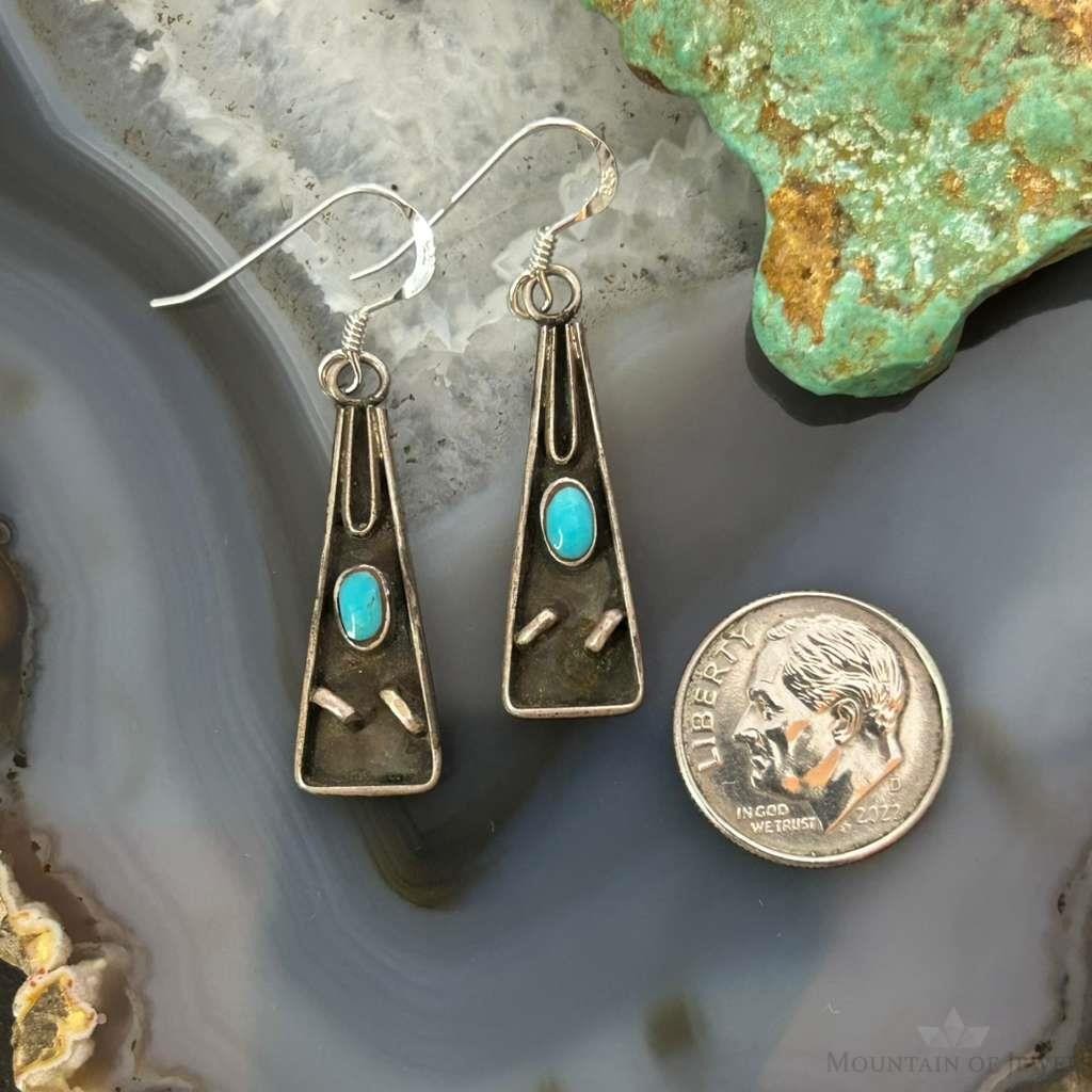 Vintage Silver Native American Turquoise Triangle Dangle Earrings For Women