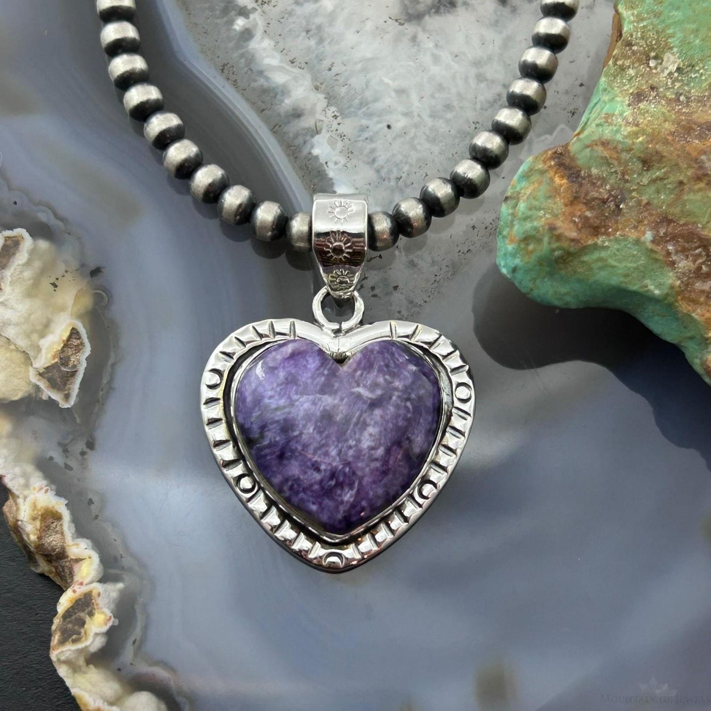 Sterling Silver Southwestern Style Charoite Decorated Heart Pendant For Women #2