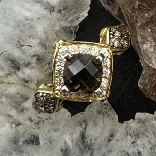 Le Vian 14K Yellow Gold Ring with Cushion Cabochon Smoky Quartz and Diamonds