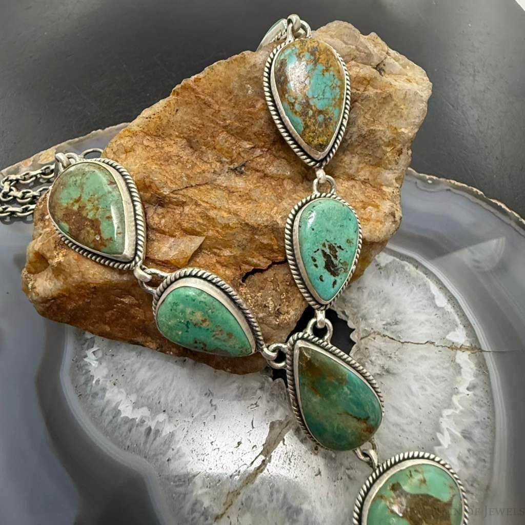 Sterling Silver Southwestern Style Royston Turquoise Lariat 28" Necklace For Women