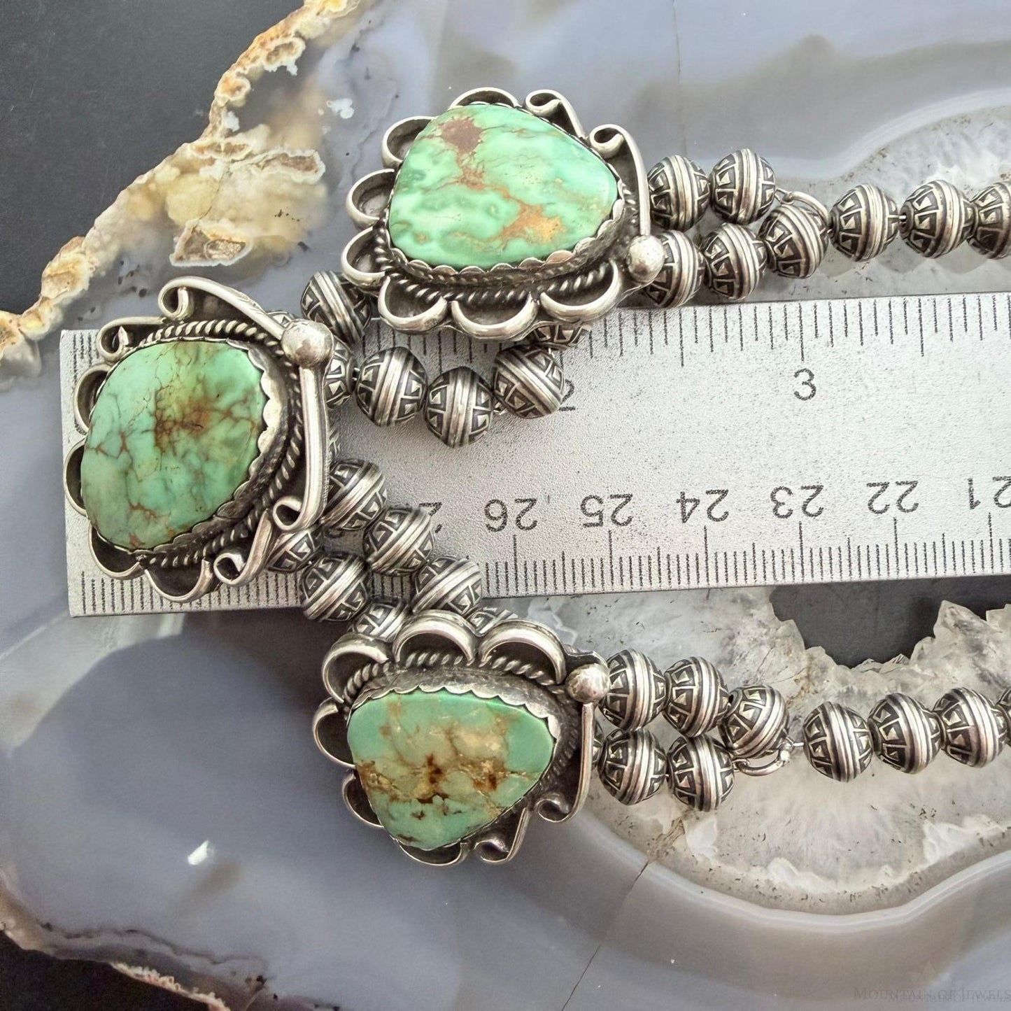 Native American Sterling Silver Royston Turquoise Decorated 14" Necklace For Women