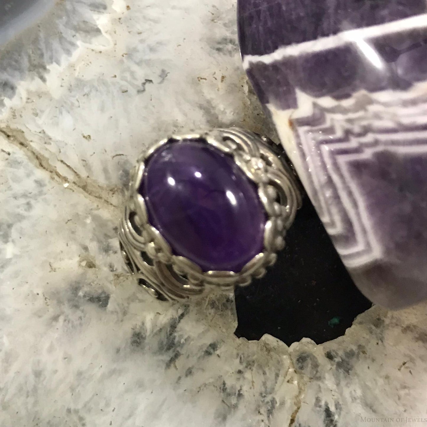 Carolyn Pollack Sterling Silver Oval Amethyst Dome Ring Size 8.25 For Women