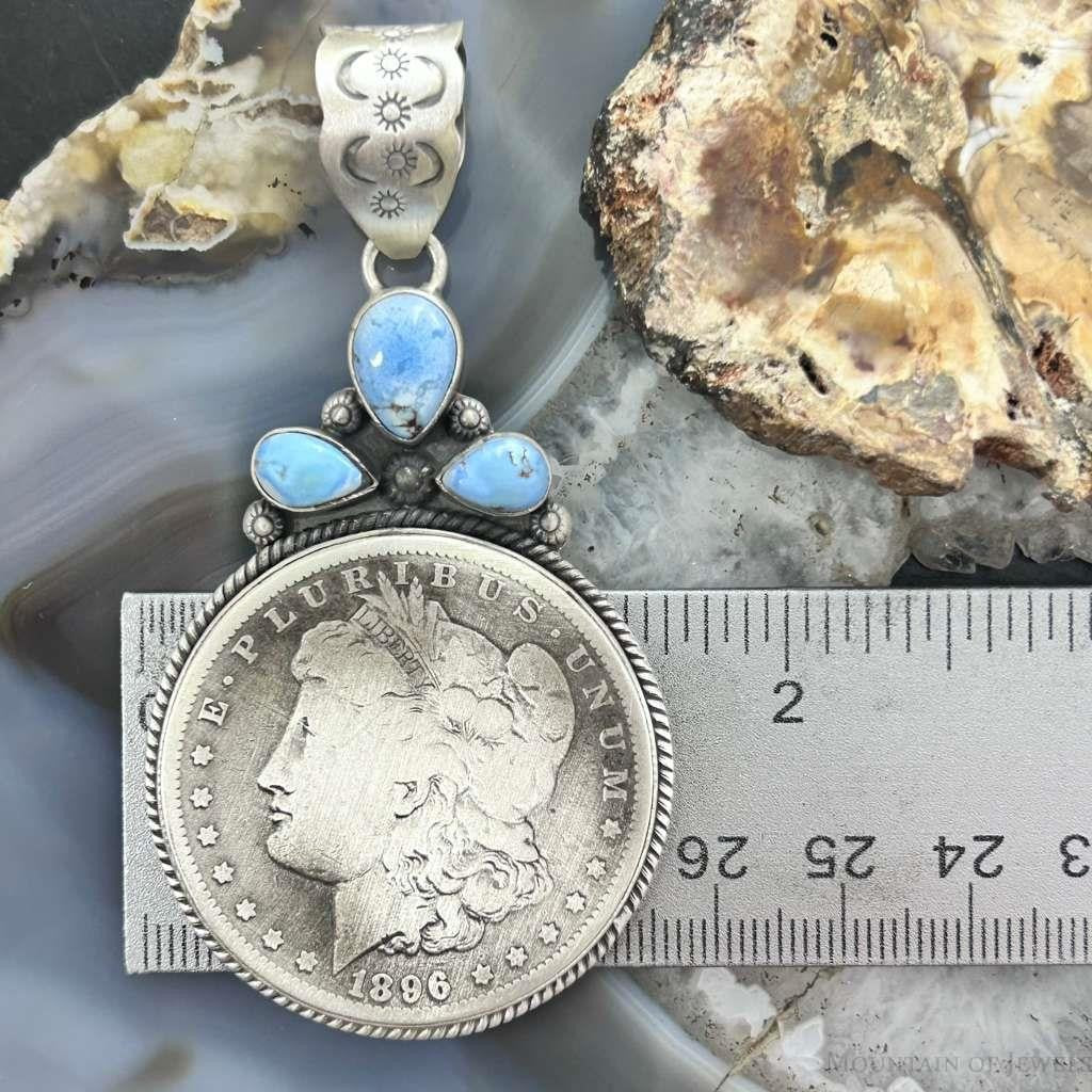 Genuine 1896 90% Morgan Silver Dollar Coin Golden Hill Turquoise Unisex Pendant