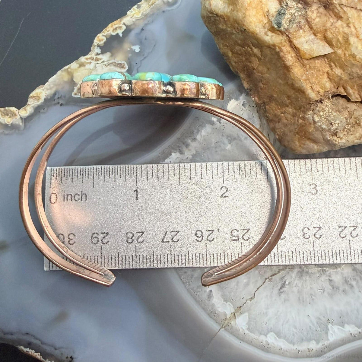 Copper Southwestern Style Mohave Turquoise Decorated Cluster Bracelet For Women