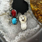 Native American Silver Turquoise & Coral Leaf Decorated Stud Earrings For Women