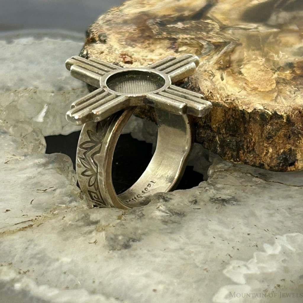 Vintage Native American Taos NM Sterling Silver Cast Zia Ring Size 7.5 For Women