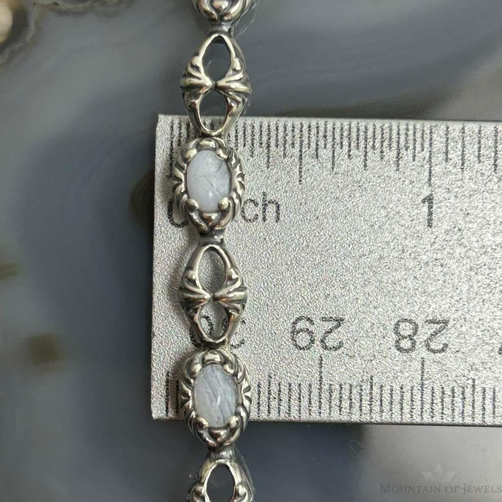 Carolyn Pollack Sterling Silver 7 Oval Blue Lace Agate Link Bracelet For Women