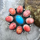 Native American Sterling Silver Turquoise &Spiny Oyster Adjustable Cluster Ring For Women
