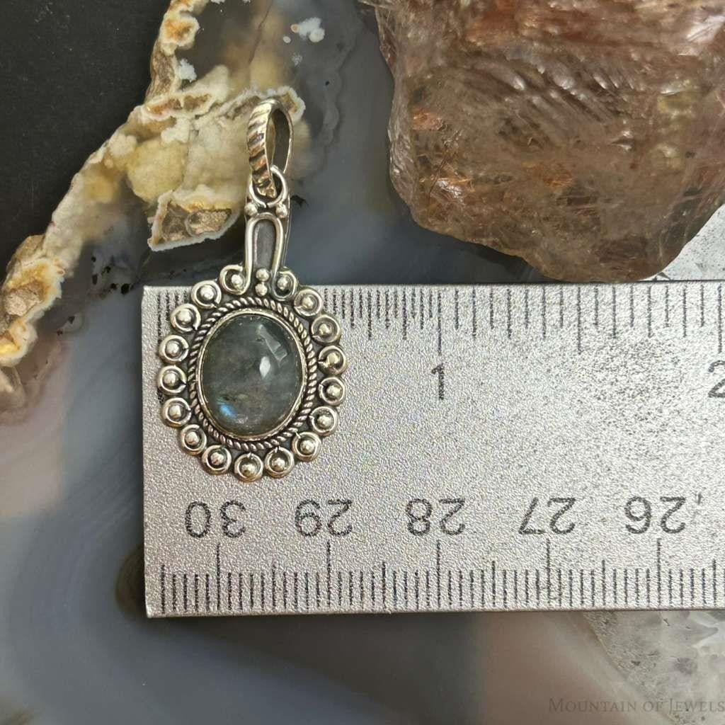 Sterling Silver Southwestern Style Oval Labradorite Decorated Charm/Pendant For Women