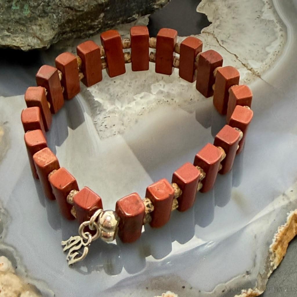 Carolyn Pollack Sterling Silver Rectangle Red Jasper Stretch Bracelet For Women