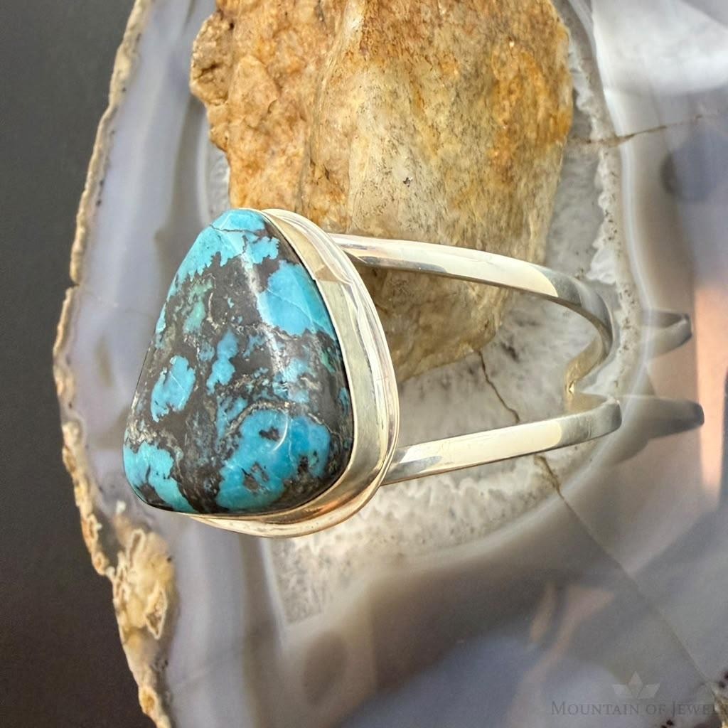 Frank Chavez Sterling Silver Native American Triangle Turquoise Bracelet For Women