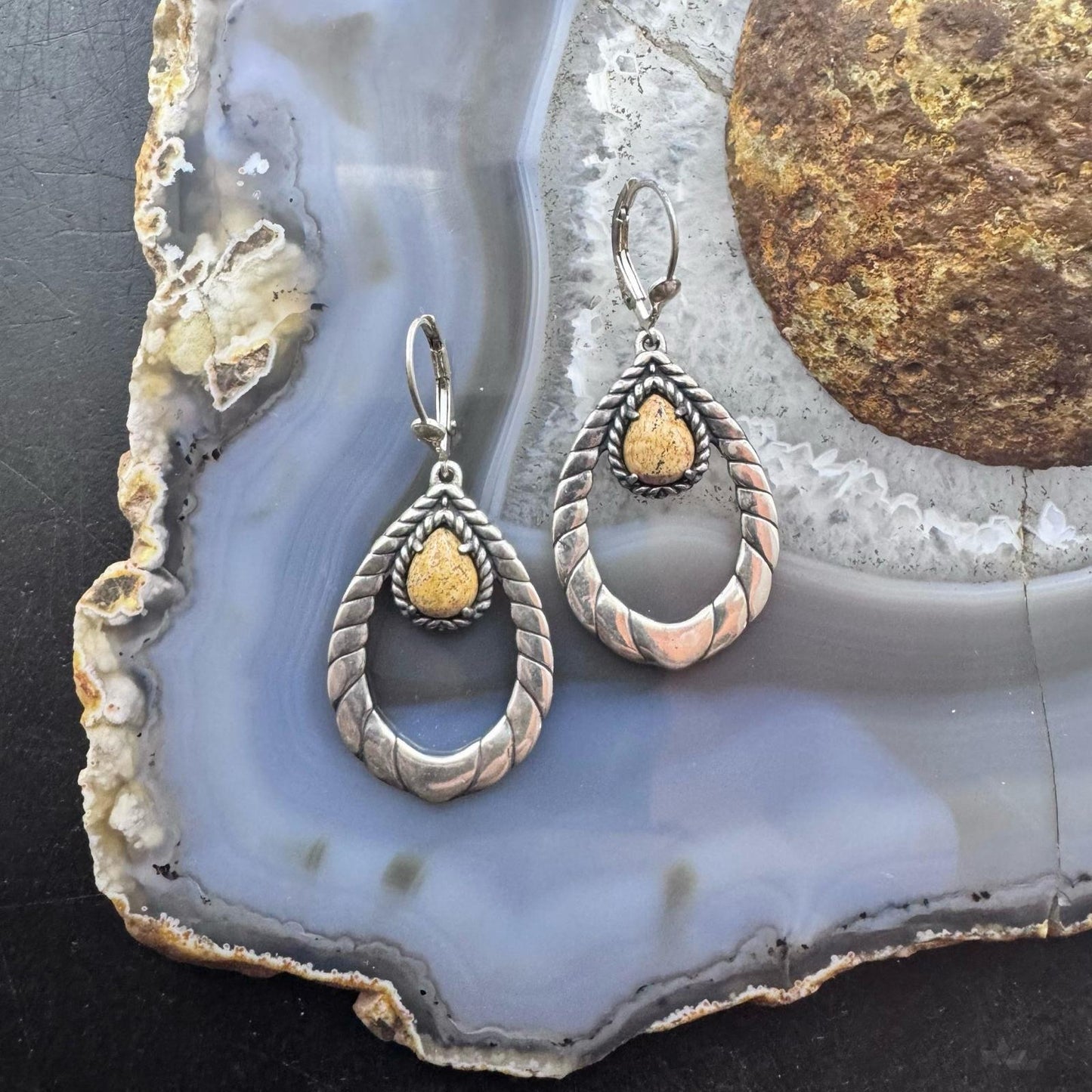Carolyn Pollack Southwestern Style Sterling Silver Picture Jasper Dangle Earrings For Women