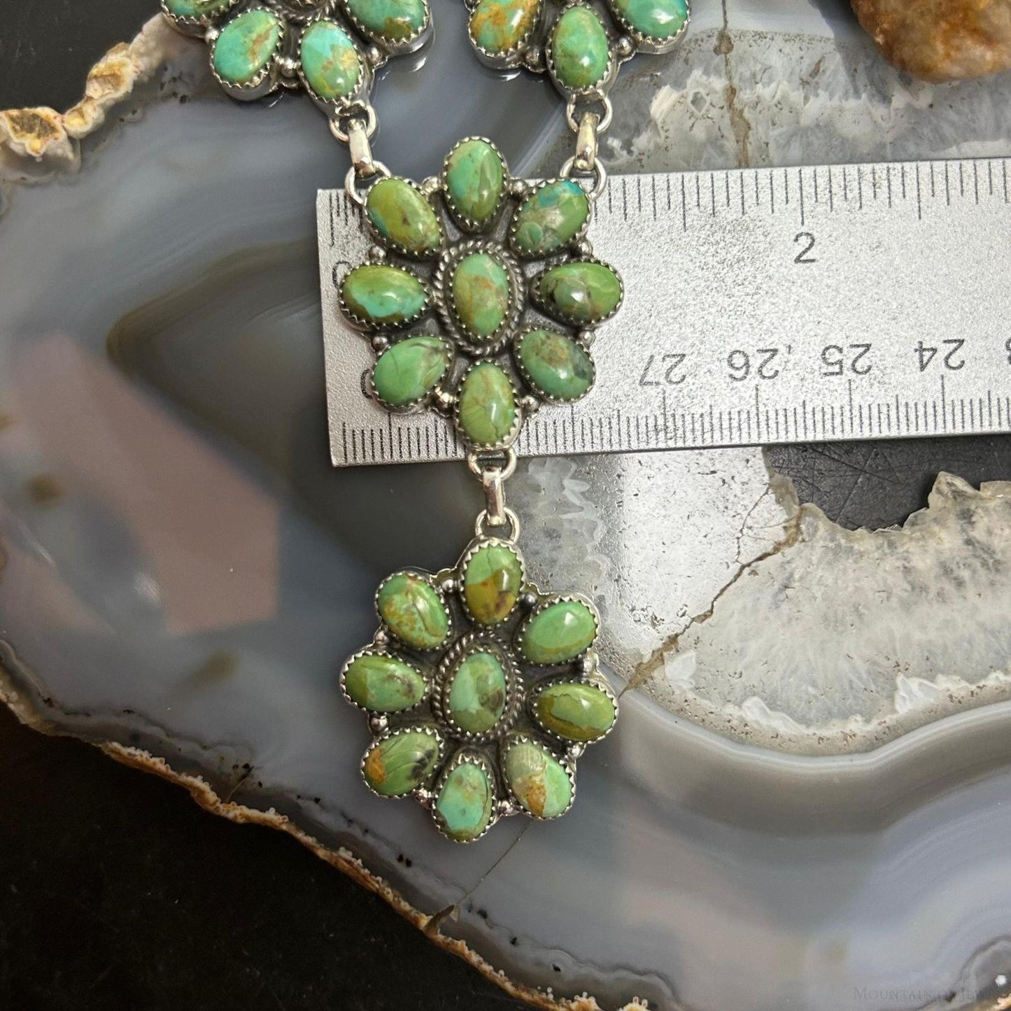 Sterling Silver Southwestern Style Mohave Turquoise 8 Cluster 19" Necklace For Women