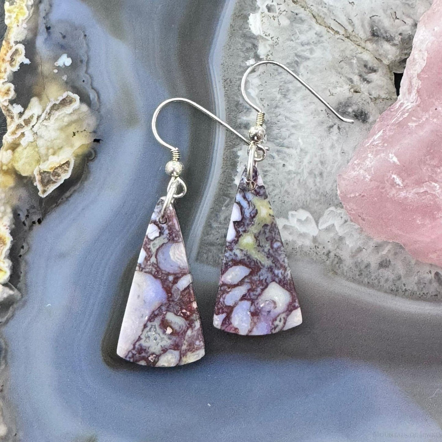 Sterling Silver Triangle Saganite Agate Slab Dangle Earrings For Women #120