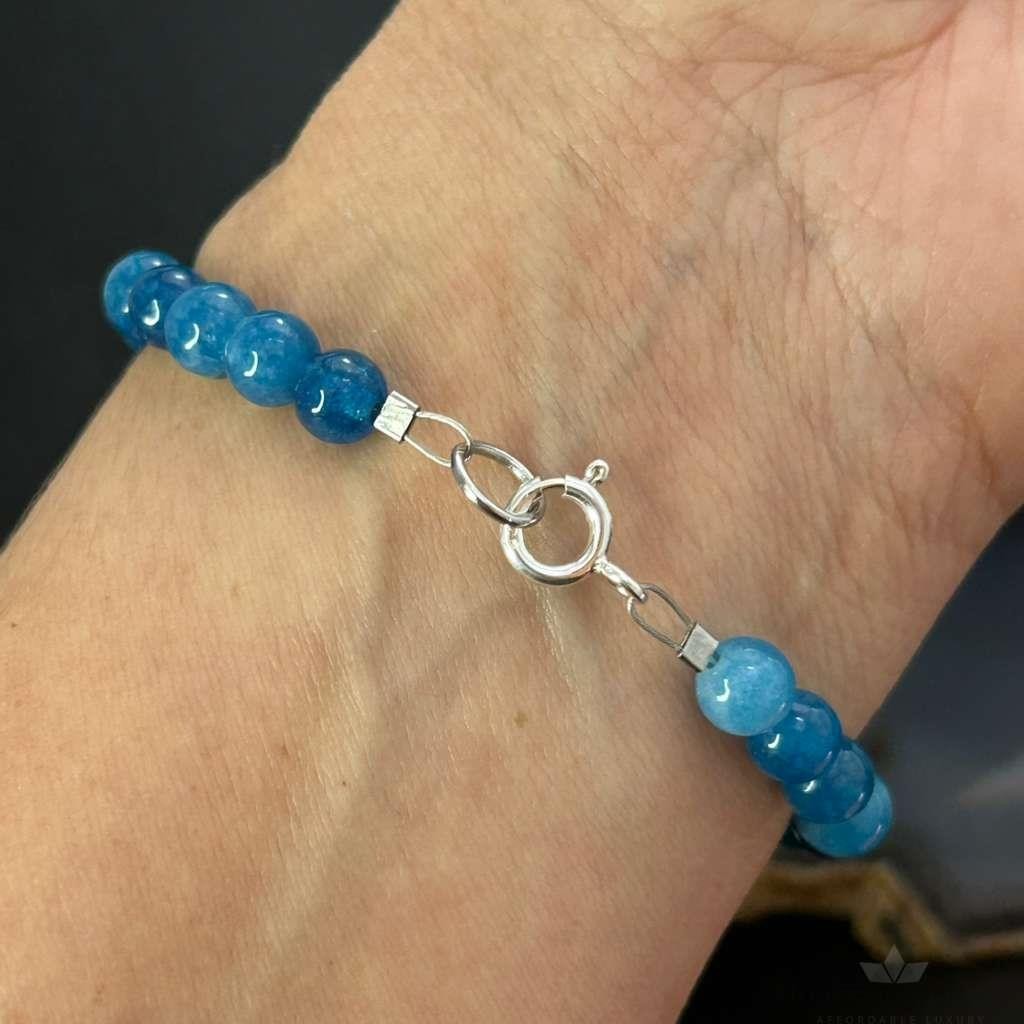 Sterling Silver 6mm Apatite Beads 7" Bracelet For Women
