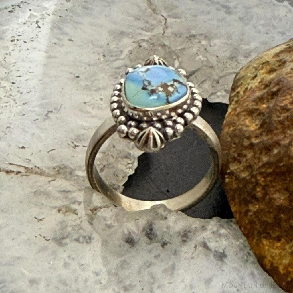 Sterling Silver Southwestern Style Golden Hill Turquoise Adjustable Ring For Women