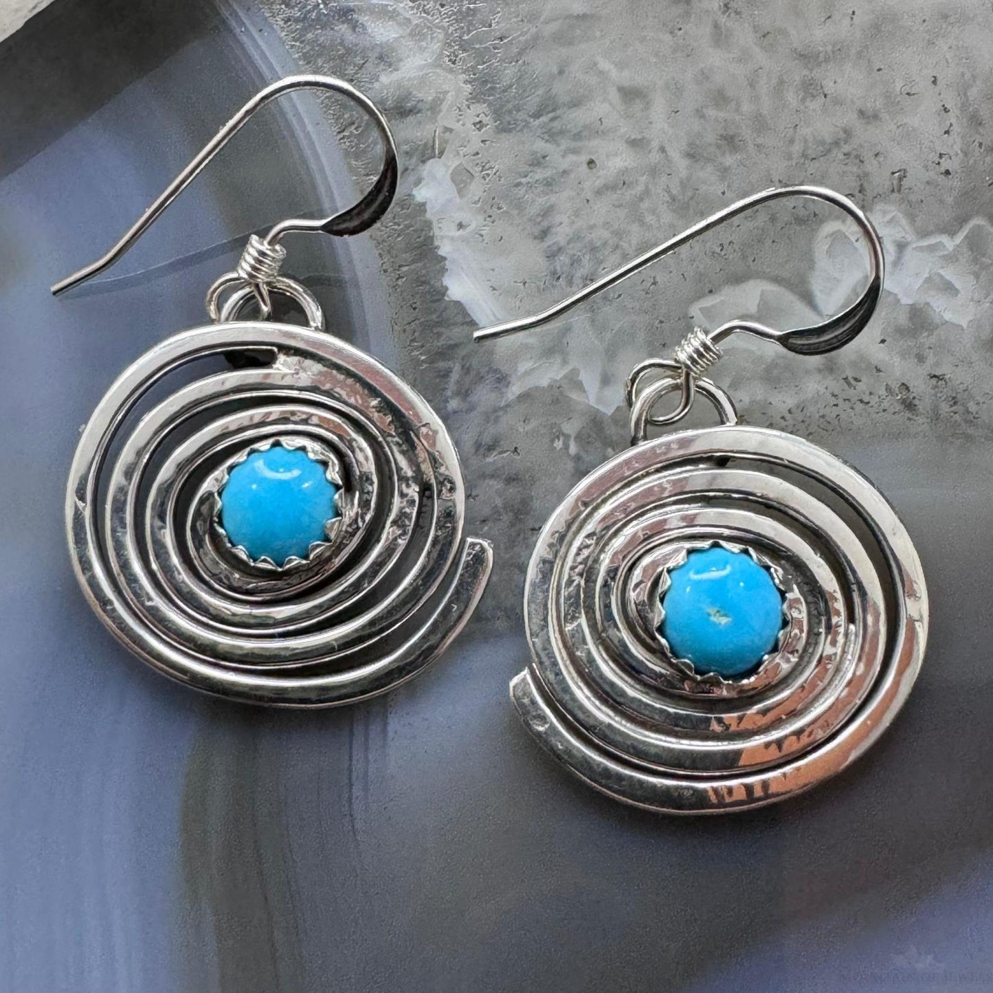 Brad Panteah Sterling Silver Circle of Life Turquoise Dangle Earrings For Women