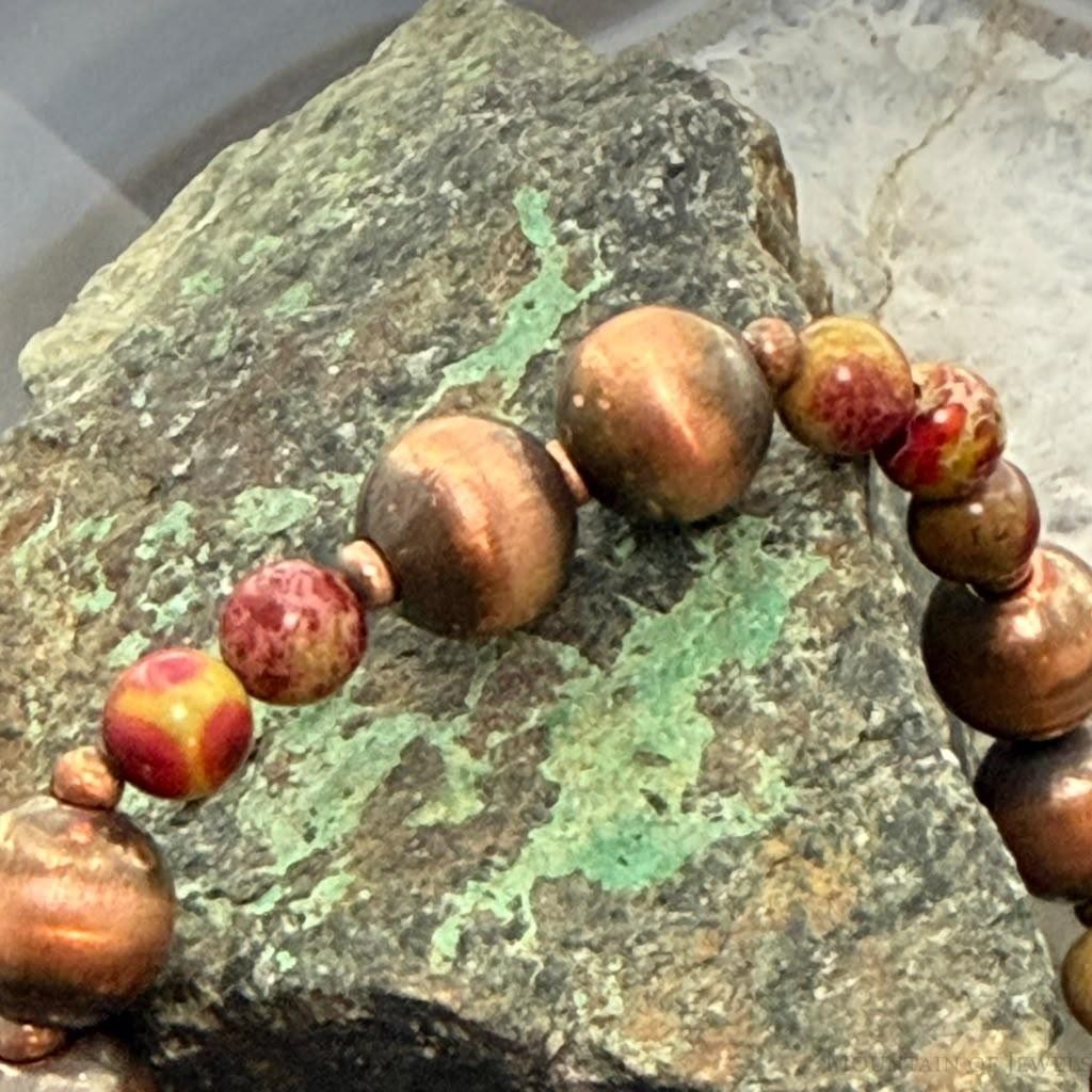 Southwestern Style 6-9.5mm Copper Navajo Pearl Beads & Sediment Jasper Stretch Bracelet For Women