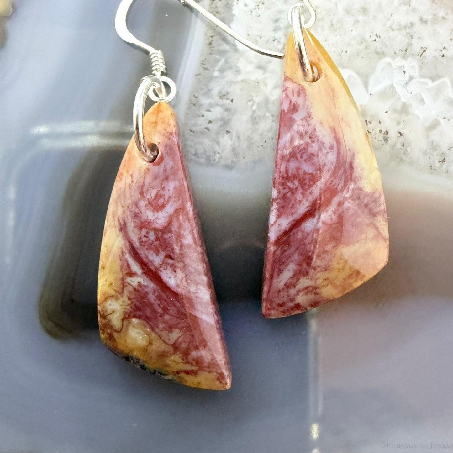 Sterling Silver Triangle Plum Moss Agate Slab Dangle Earrings For Women #506