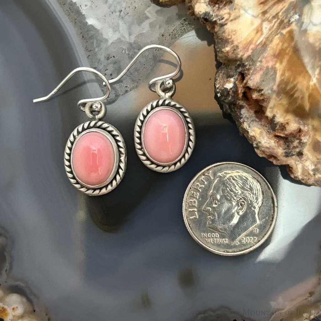 Sterling Silver Southwestern Style Oval Pink Conch Dangle Earrings For Women