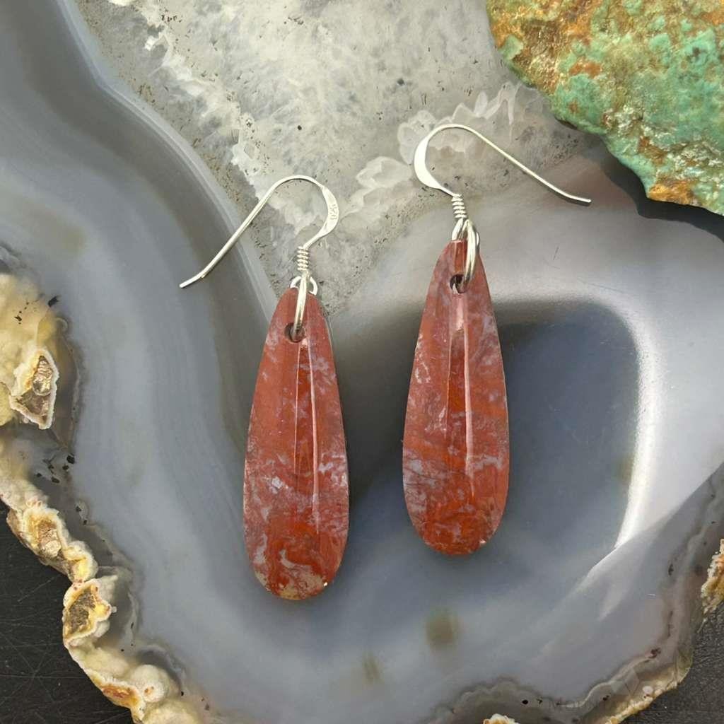 Sterling Silver Teardrop Plum Moss Agate Slab Dangle Earrings For Women #514