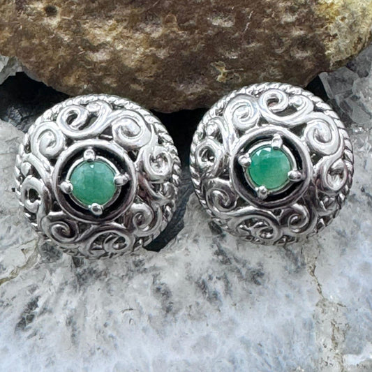 Carolyn Pollack Sterling Silver Faceted Round Emerald Omega Back Stud Earrings For Women