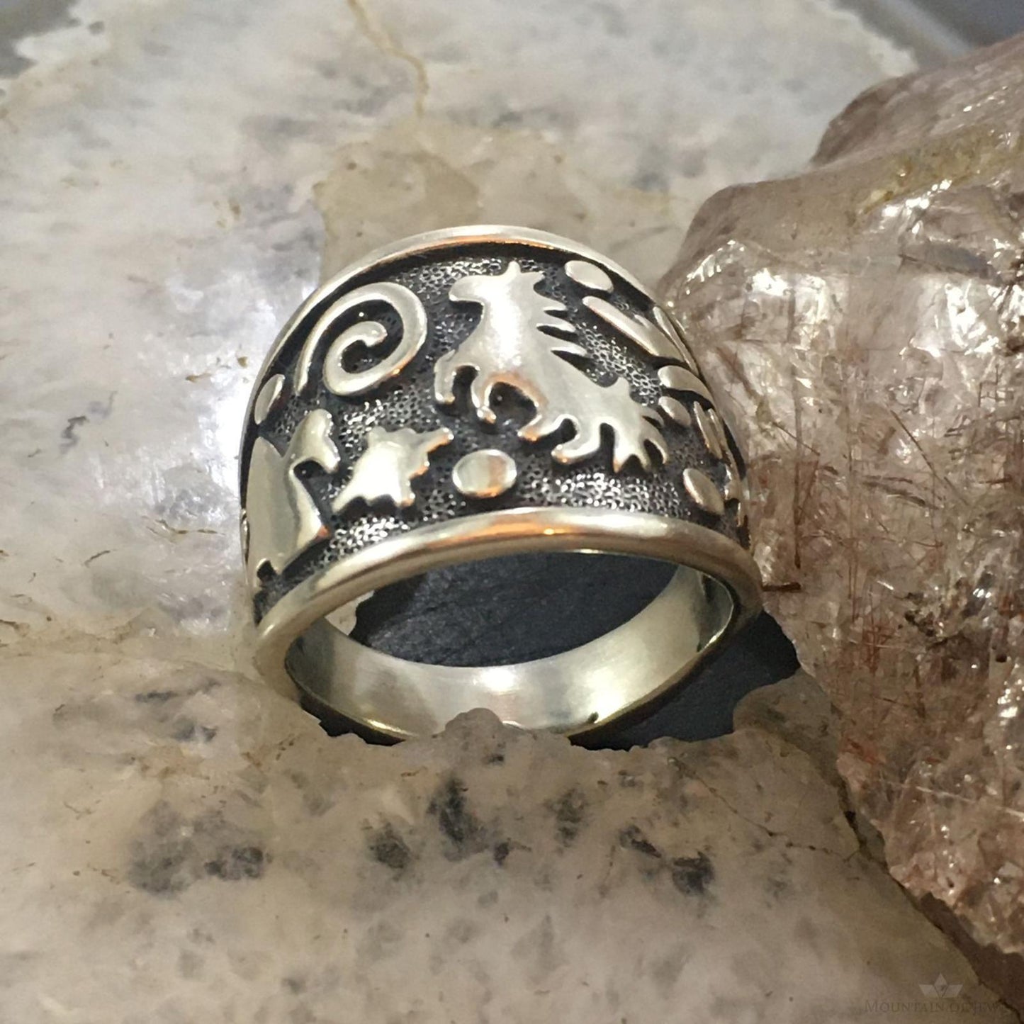 Jody Naranjo Vintage Southwestern Style Sterling Silver Fetish Symbol Decorated Ring For Women