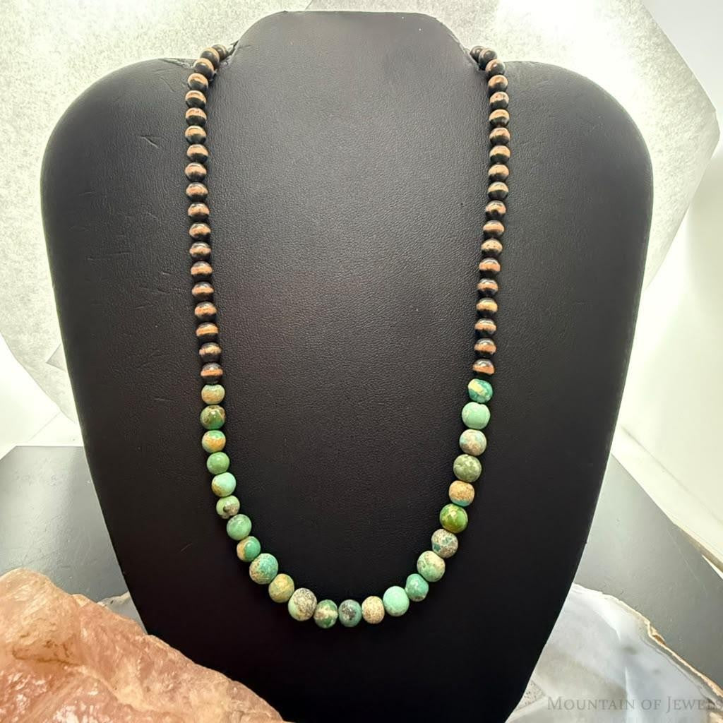 Southwestern Style 6mm Copper Navajo Pearl w/Hubei Turquoise Beads Necklace For Women