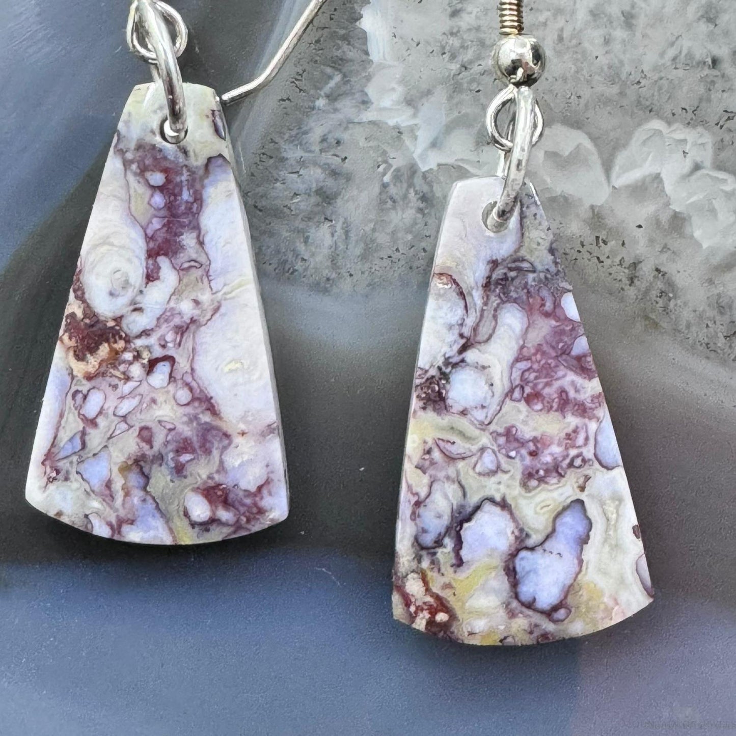 Sterling Silver Triangle Saganite Agate Slab Dangle Earrings For Women #121