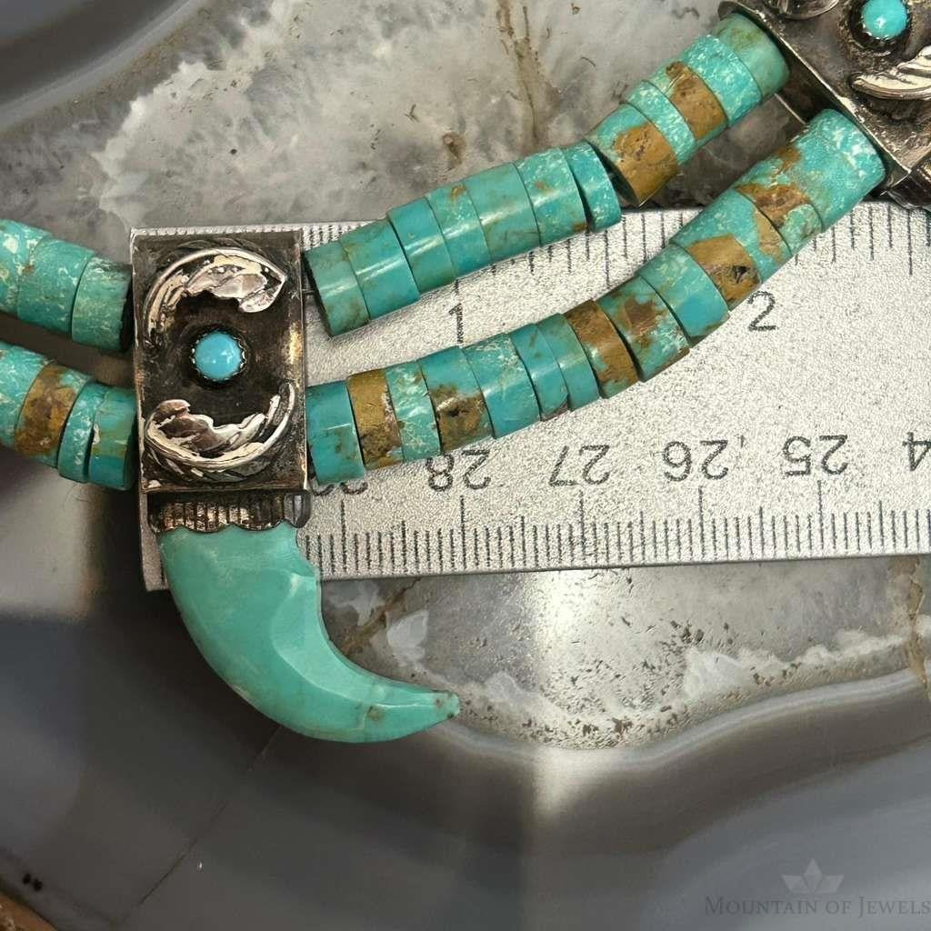 Vintage Native American Turquoise Disk Beads w/6 Carved Turquoise Claw Necklace For Women