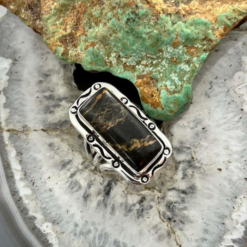 Native American Sterling Silver Rectangle Black Jack Bar Ring Size 6.75 For Women
