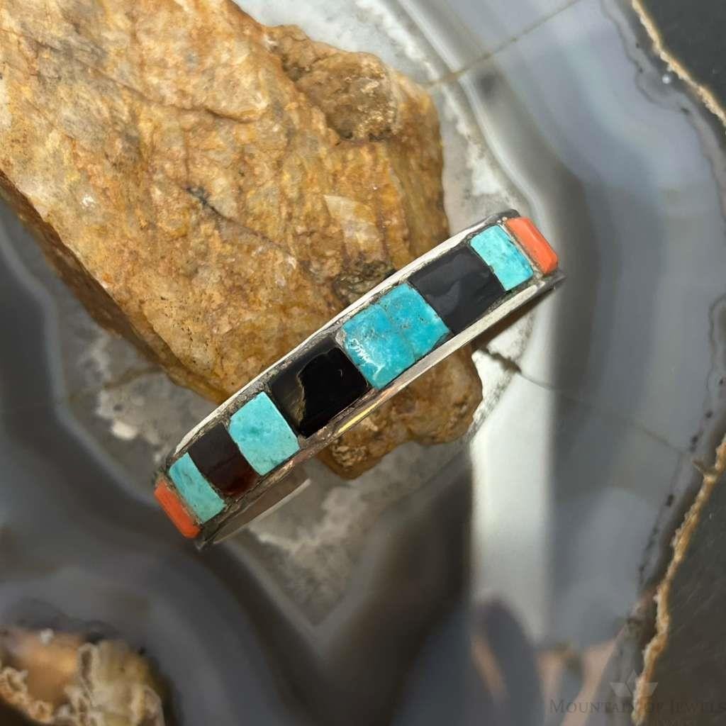 Vintage Earl Bowekaty Zuni Native American Silver Inlay Bracelet For Women