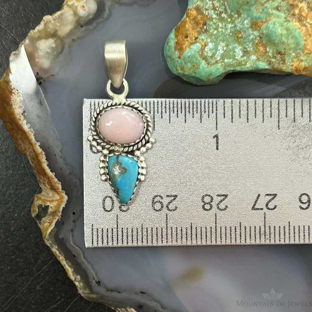 Sterling Silver Southwestern Style Pink Conch & Turquoise Pendant For Women