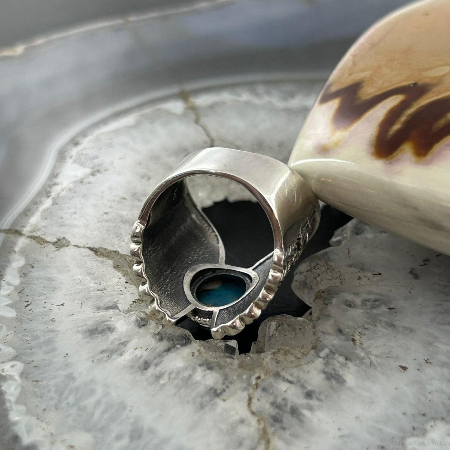 Sterling Silver Southwestern Style Mohave Turquoise Wing Ring Size 7 For Women