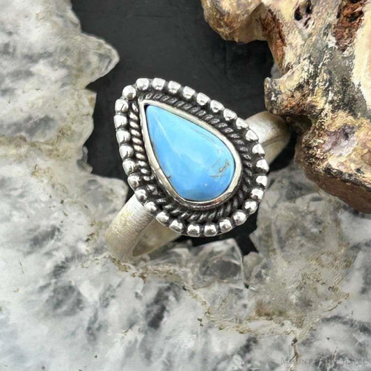 Sterling Silver Southwestern Style Teardrop Golden Hill Turquoise Adjustable Ring #16