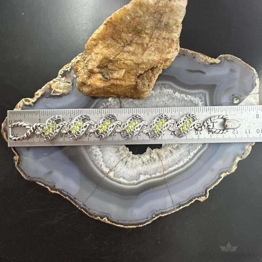 Carolyn Pollack Sterling Silver 18 Faceted Peridot Foldover Link Bracelet For Women